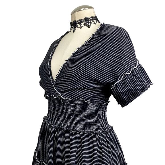 Max Studio Stripe Ruffle Tier Wrap Coquette Cute Mini Dress - Picture 6 of 13